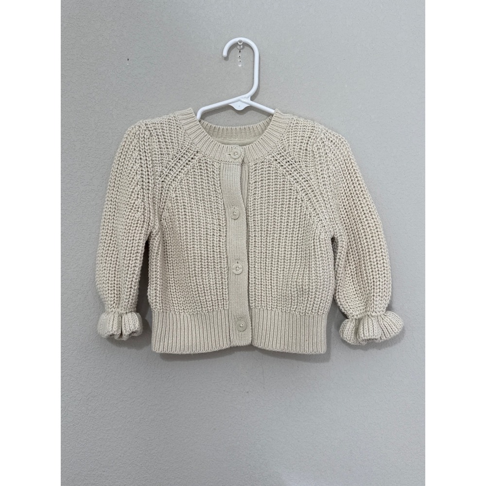 Baby Gap Cardigan Sweater Toddler 12-18 Months Cream Ruffle Cuff Cotton Knit